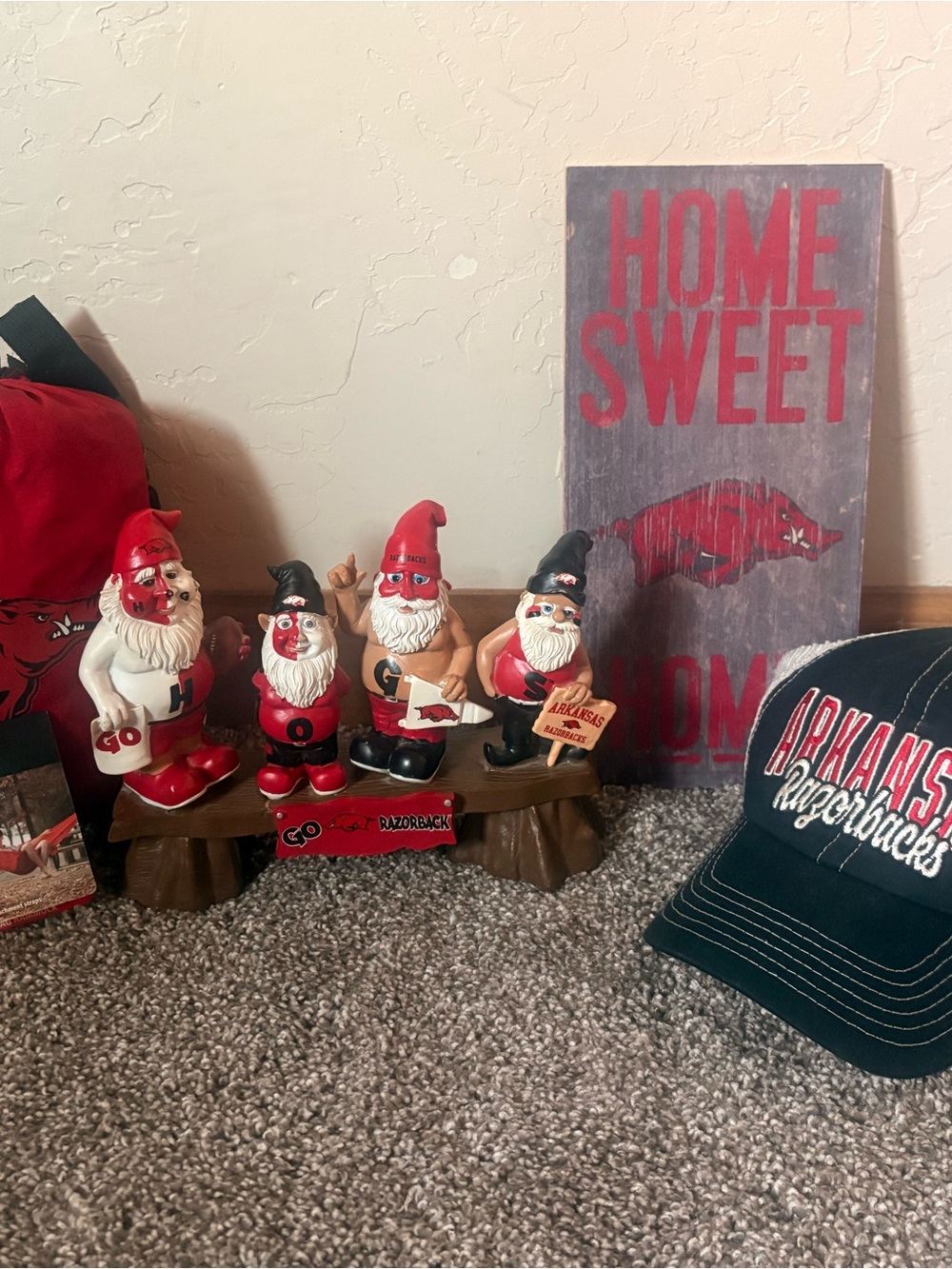 Razorbacks Gnome Display, hammock, hat, wall decor